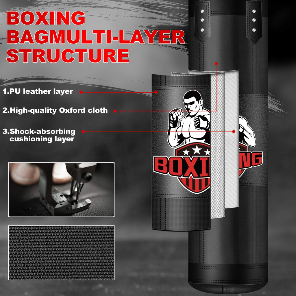 YORWHIN Punching Bag for Adults, 4FT PU Heavy Boxing Bags with Chain Ceiling Hook, Hanging Boxing Bag for Kickboxing Muay Thai Karate Judo Taekwondo Home Gym Training, Unfilled