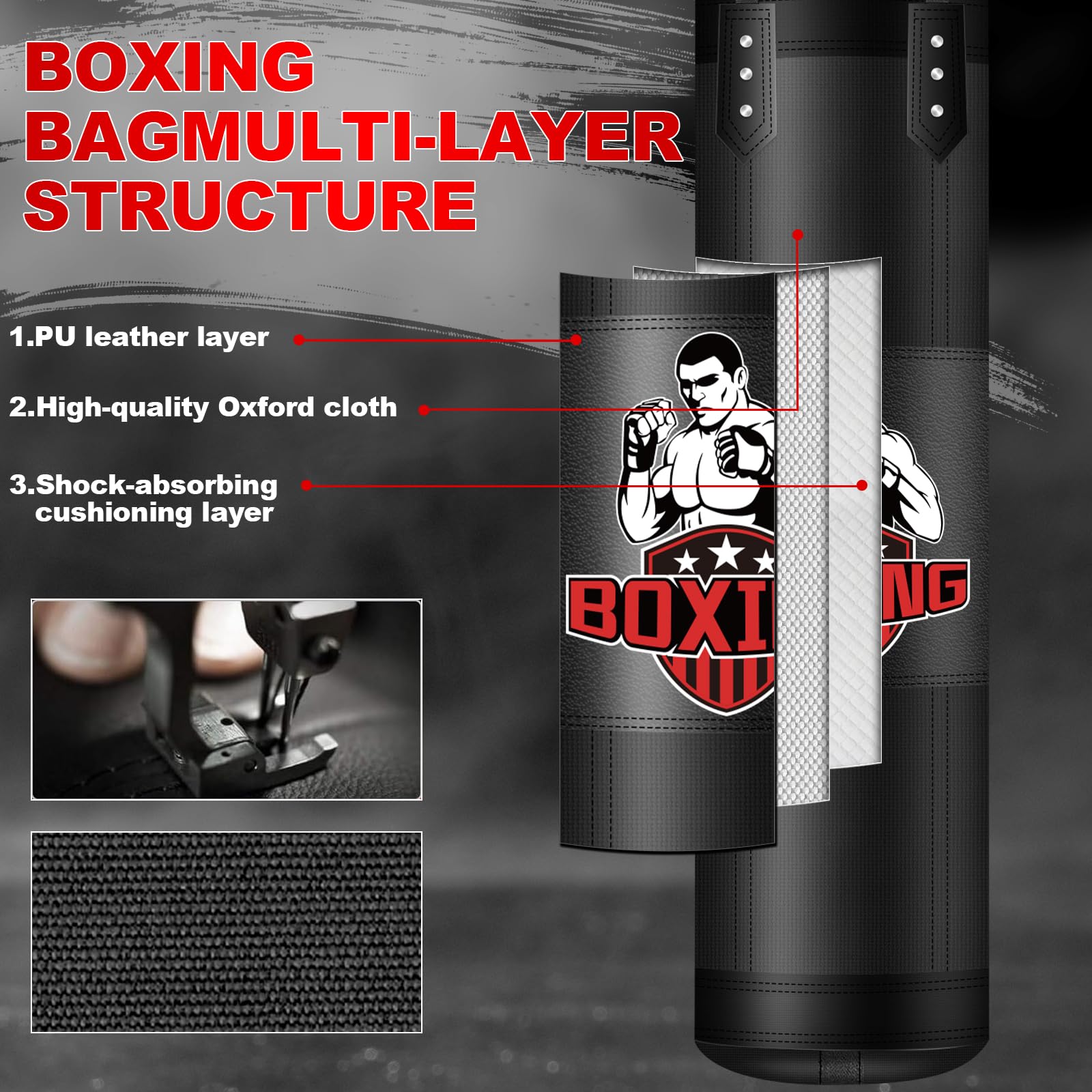 YORWHIN Punching Bag for Adults, 4FT PU Heavy Boxing Bags with Chain Ceiling Hook, Hanging Boxing Bag for Kickboxing Muay Thai Karate Judo Taekwondo Home Gym Training, Unfilled