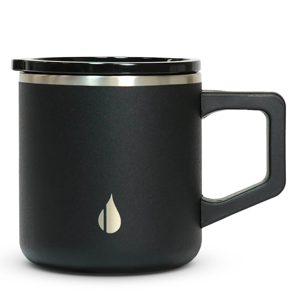 Elemental Insulated Coffee Mug - Triple-Wall Stainless Steel Summit Travel Cup for Hot and Cold Drinks - Thermal Coffee Mug with Lid and Handle for Camping, Office & Travel 12oz - Black
