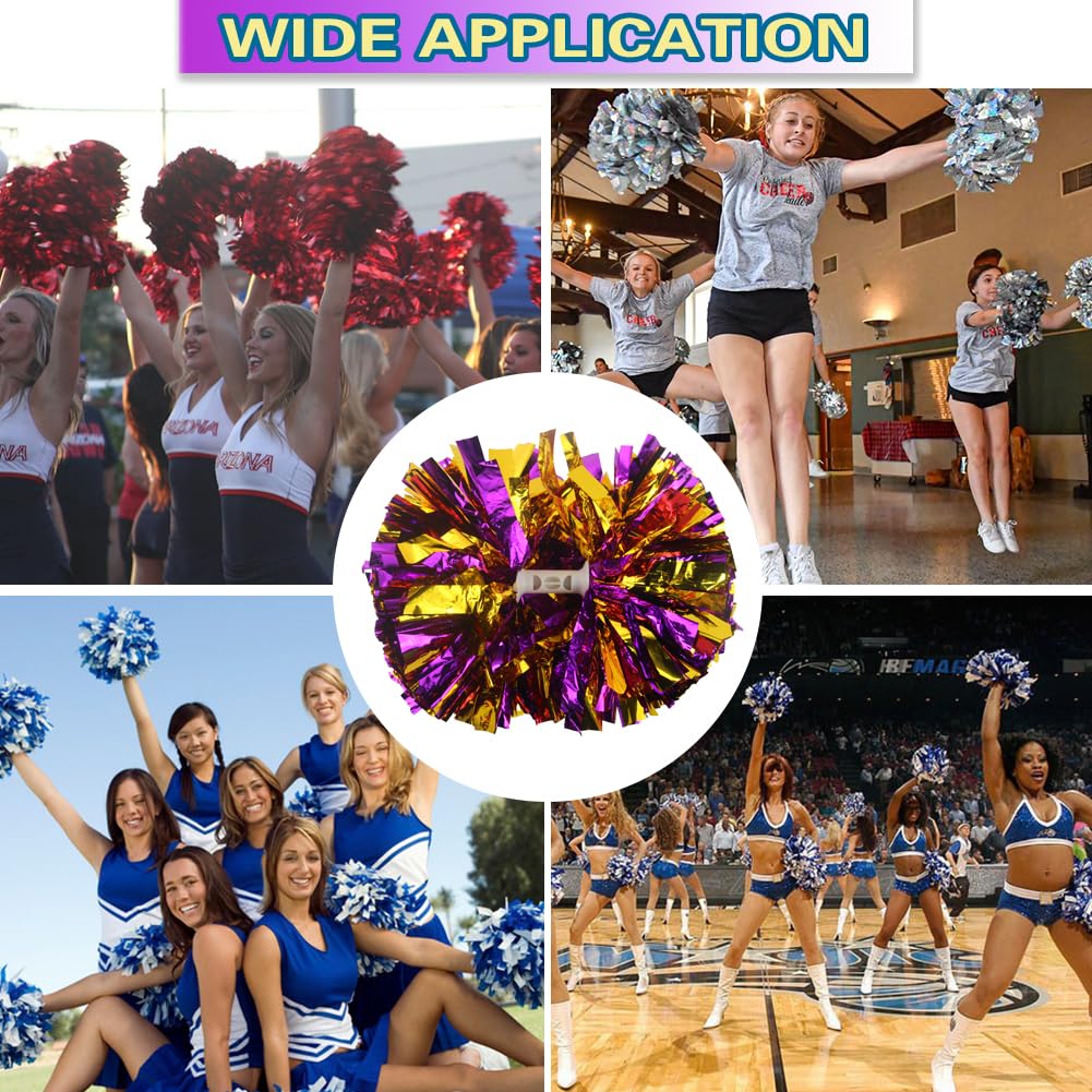 Lovecheer 2PCS/6PCS Metallic Pom Poms Cheerleading with Baton Handle Cheer Pompoms for Kids Adults Team Sports Spirit Party Cheering