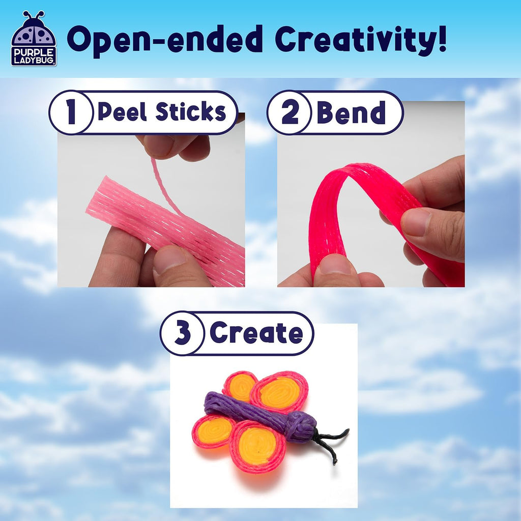 PURPLE LADYBUG 300 PCS Bendable Wax Craft Sticks in 2 Lengths - 6" and 12" Strips in 15 Colors Each, Mess-Free Road Trip Activity for Kids, Travel Toys for Car & Airplane for Kids Ages 4+