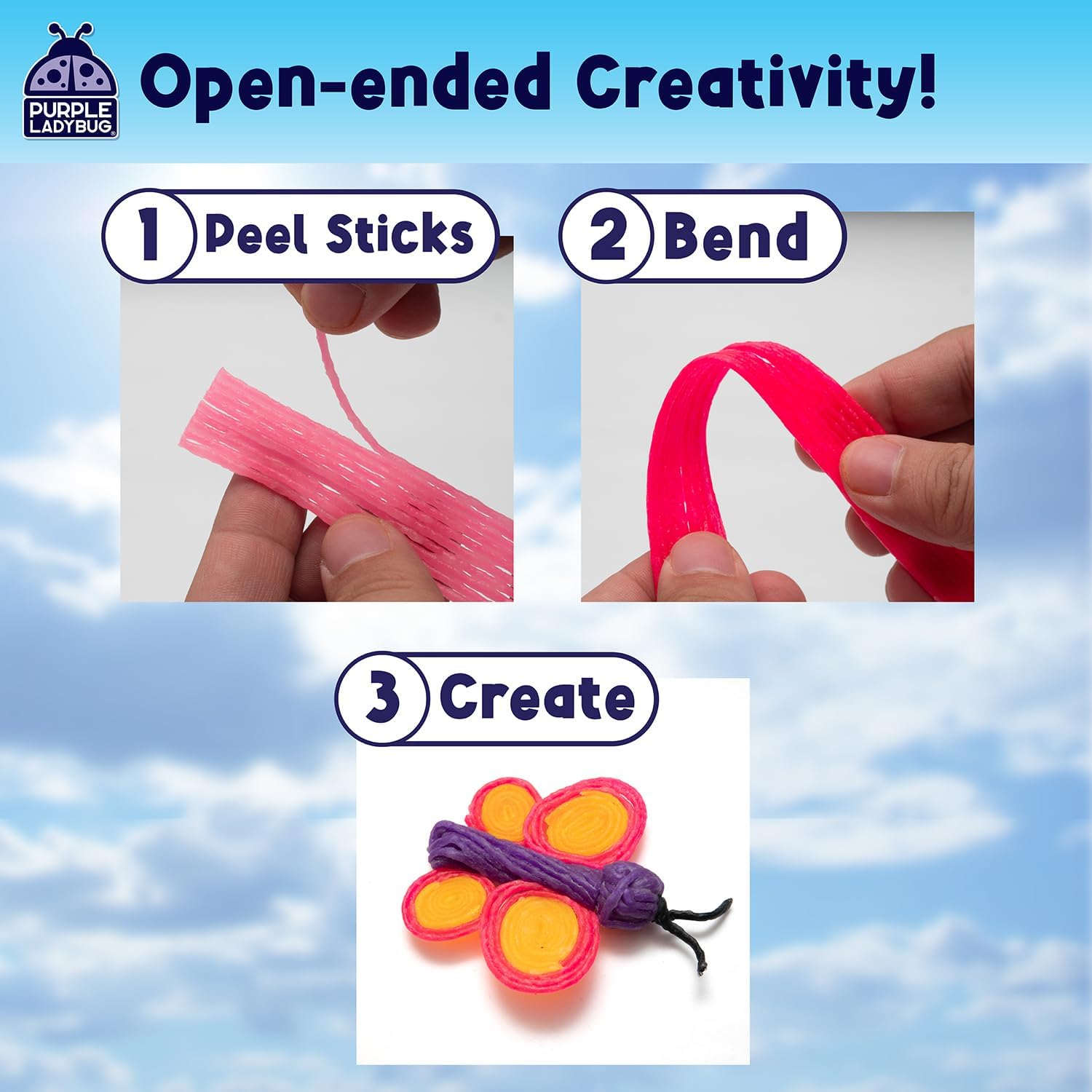 PURPLE LADYBUG 300 PCS Bendable Wax Craft Sticks in 2 Lengths - 6" and 12" Strips in 15 Colors Each, Mess-Free Road Trip Activity for Kids, Travel Toys for Car & Airplane for Kids Ages 4+