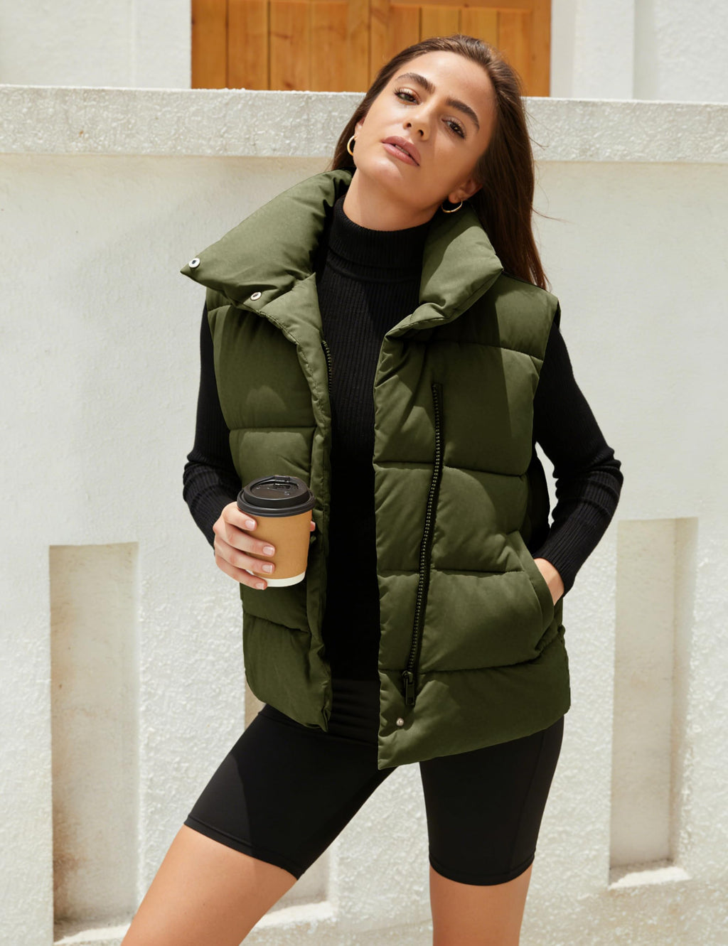 Himosyber Womens Puffer Vest Sleeveless Casual Loose Winter Warm Lightweight Stand Collar Down Jacket Coats