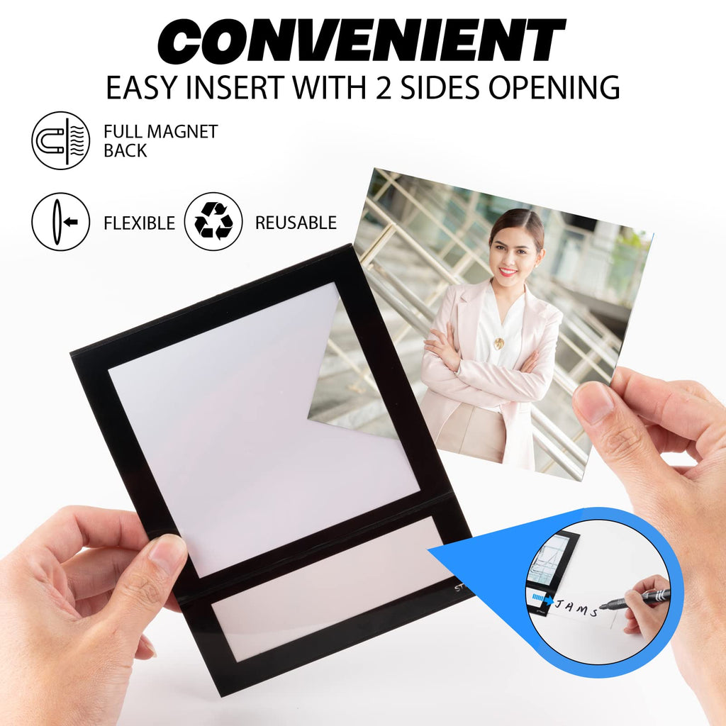 STTMGN Magnetic Picture Frames with Black Border(2.5"X3.5",12 Pack),Mini Wallet Size Magnet Photo Sleeves Pockets/Holder,Decorations for Home/Office/School/Classroom/Party