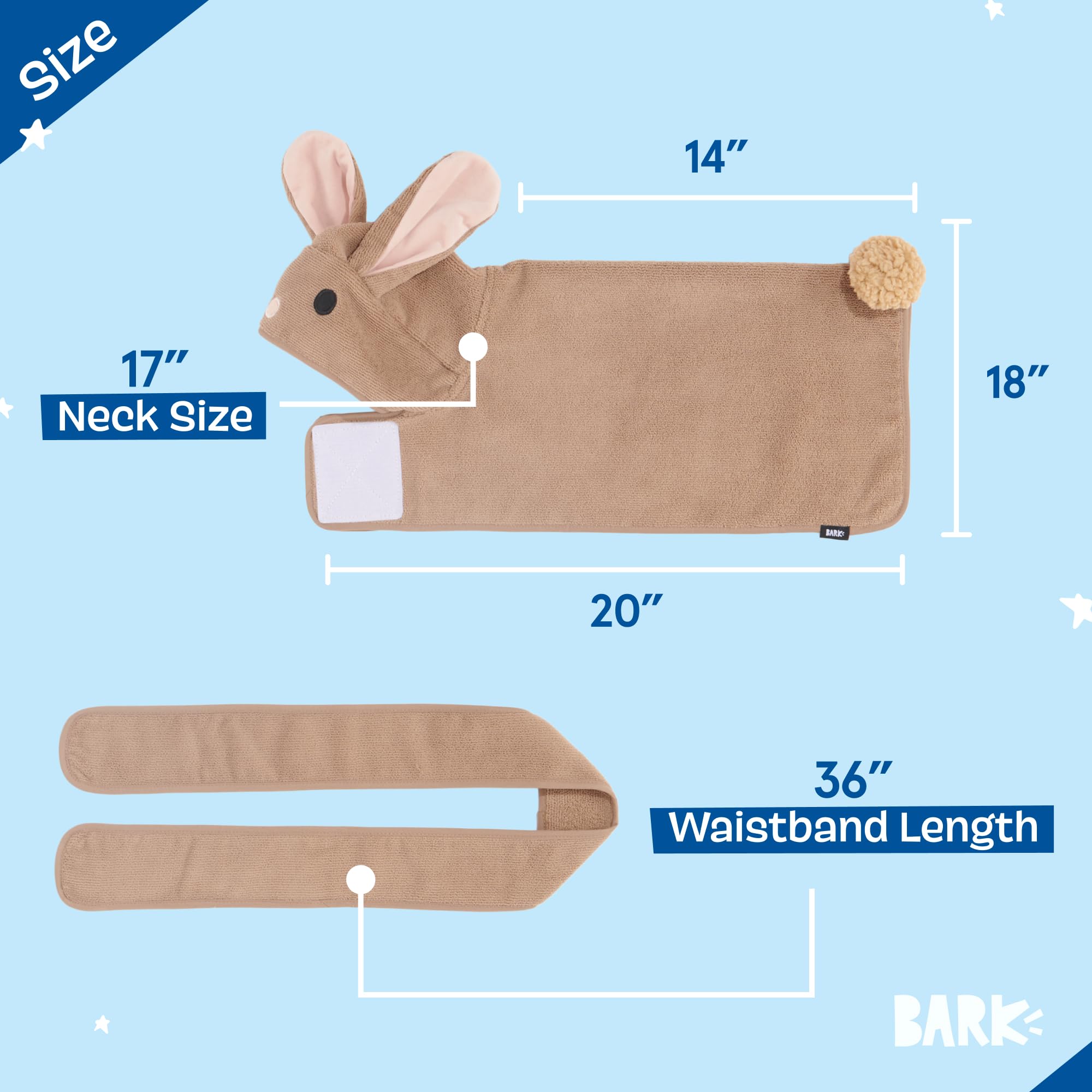 Barkbox Dog Bathrobe Fast Drying with Hook and Loop Closure & Wrap Tie Snuggle, Cute Dogs Clothes, Easy to Clean, Machine Washable, Dog Coats and Tumble Dry Low - Bunny, Medium
