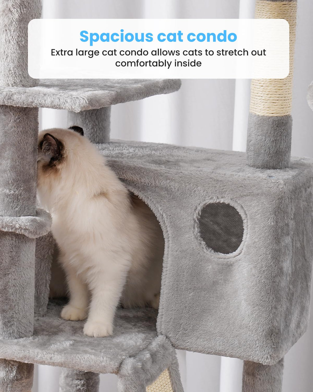Hey-brother Cat Tree, 53 inch Cat Tower for Indoor Cats, Cat House with Padded Platform Bed, Toy Balls, Large Cozy Condo, Hammocks and Sisal Scratching Posts, Beige MPJ019-SM