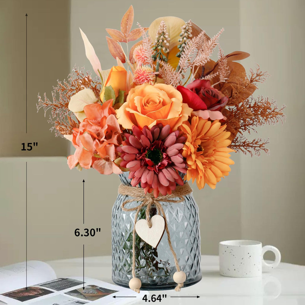 Leftover Fake Flowers in Vase,Faux Flowers in Vase,Table Centerpieces for Dining Room,Flower Centerpieces for Tables,Artificial Flowers,Kitchen Decor,Coffee Table Decor