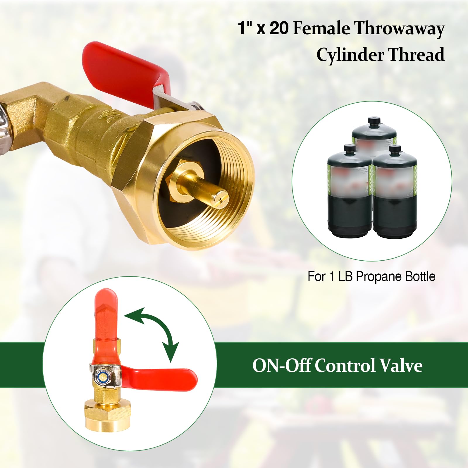 Propane Tank Adapter for 1 lb. Tanks,Upgrade 3 FT/36inch Propane Tank Refill Adapter Stainless Steel Hose with Gauge and ON-Off Control Valve, Fits QCC1 / Type 1 Propane Tank, 2 Caps Included