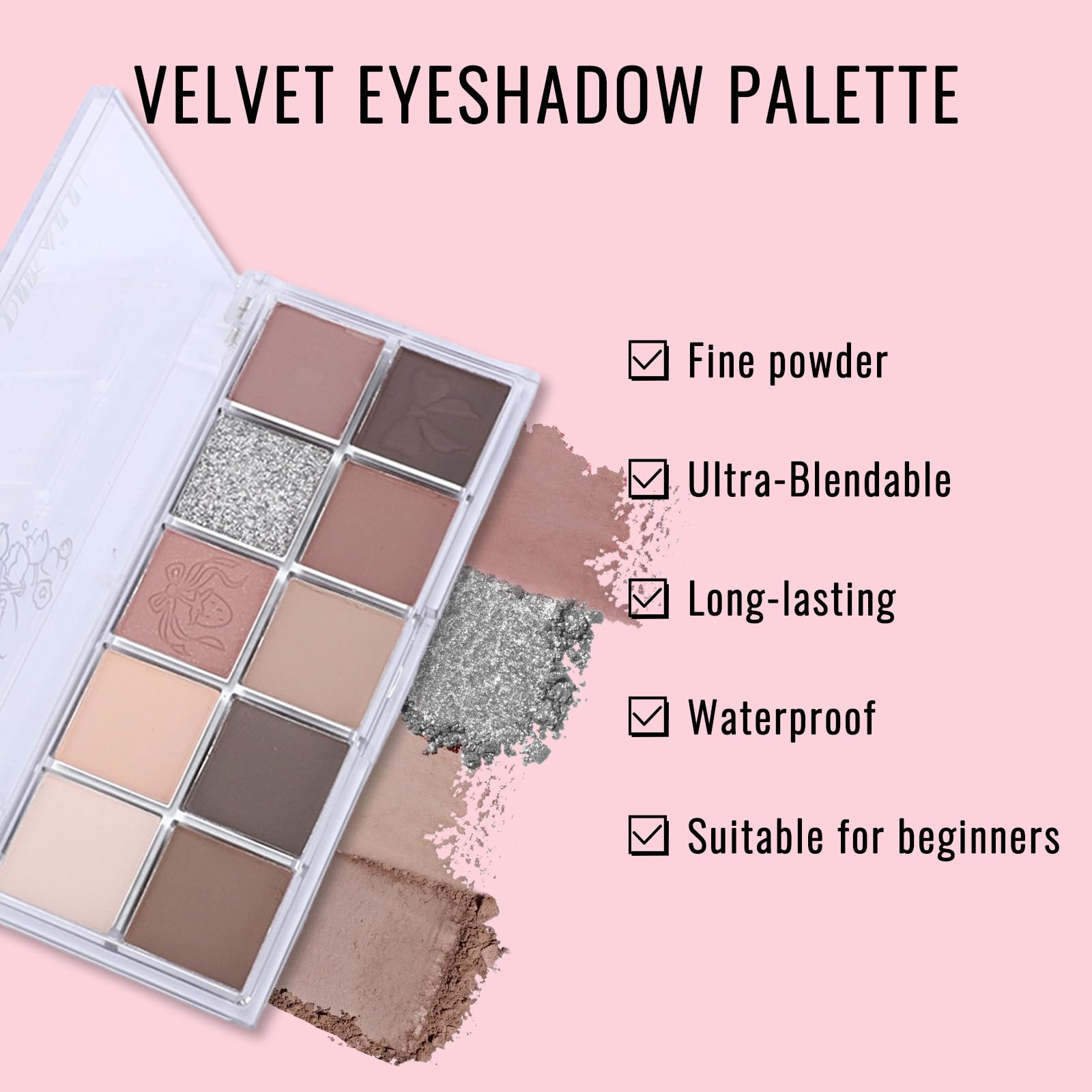 Erinde 10 Colors Eyeshadow Palette Makeup - Matte Shimmer Glitter Eye Shadow Korean Makeup, Ultra-Blendable, High Pigmented, Natural-Looking, Peach Brown Eyeshadow Pallet with Brush, Peach Color