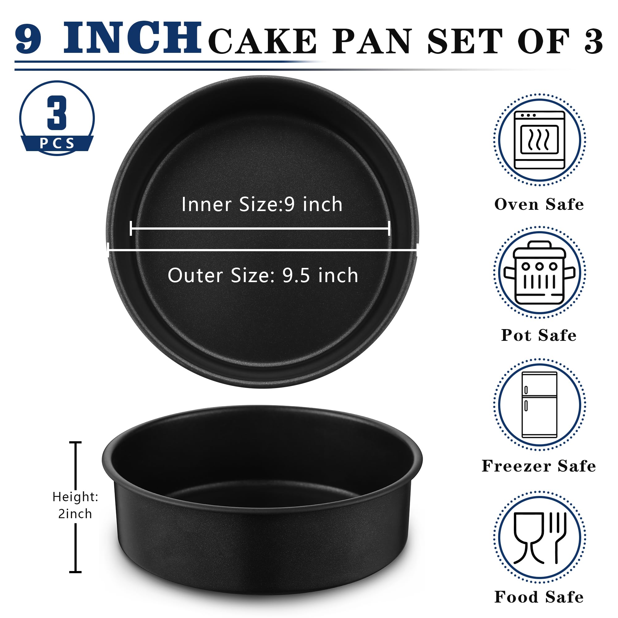 E-far 4 Inch Cake Pan Set of 3, Nonstick Stainless Steel Mini Round Cake Pans Tin, Small Size for Baking Smash Cakes/Cheesecake, Stainless Steel Core & Non-toxic Coating, Straight Side & 2 Inch Deep