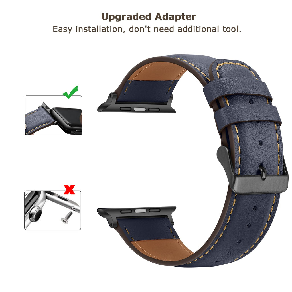Tasikar Bands Compatible with Apple Watch Band 42mm (Series11/10) 41mm 40mm 38mm Men Genuine Leather Replacement Bands Compatible with Apple Watch SE Series 11 10 9 8 7 6 5 4 3, Black