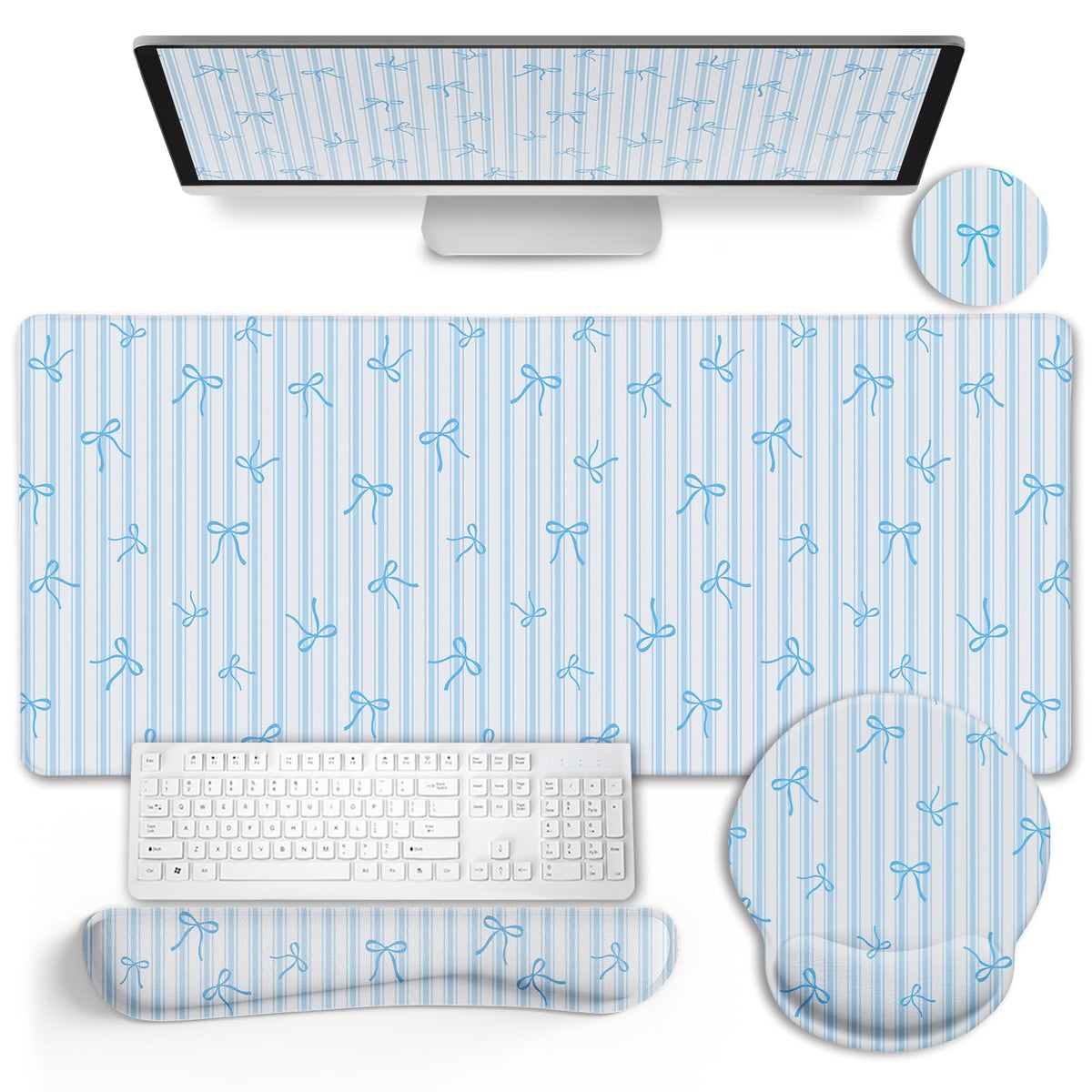 Black Striped Ergonomic Large Desk Mat Set with Wrist Rest