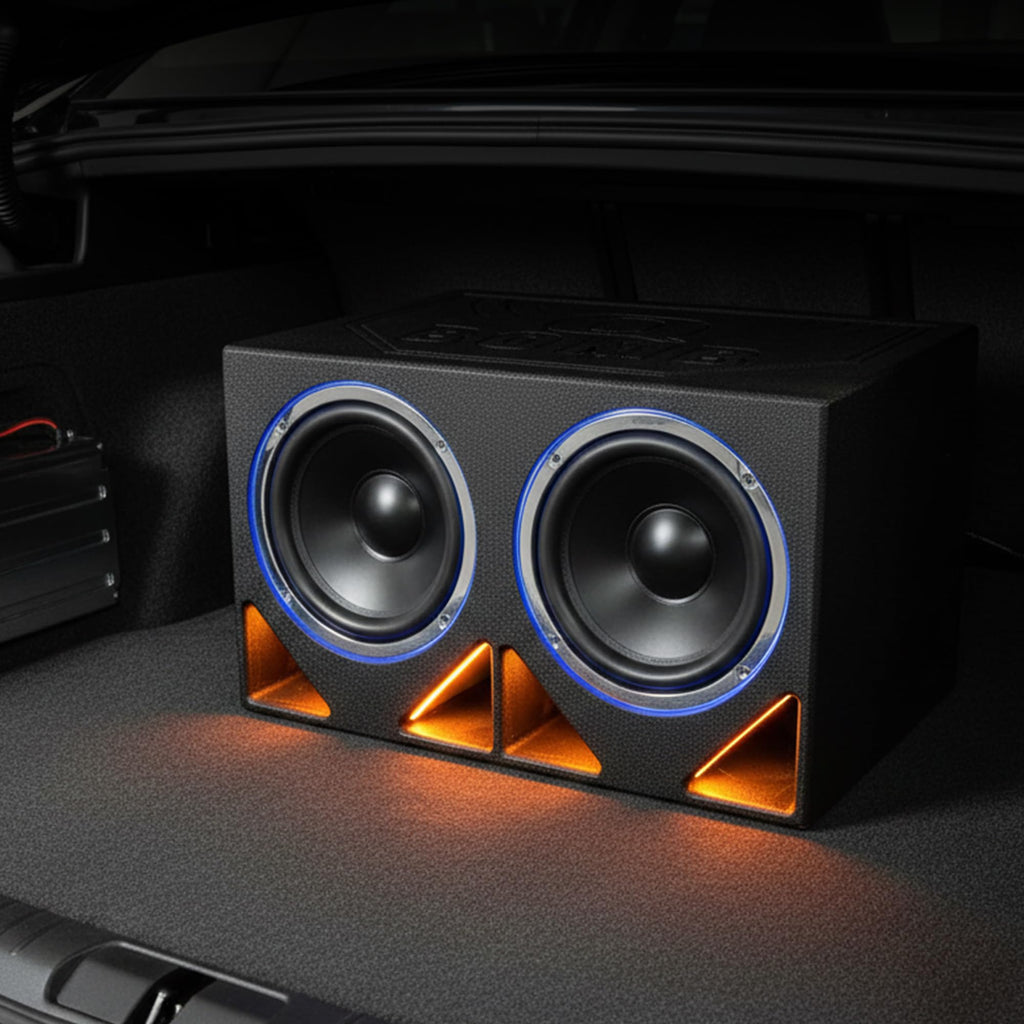 QPower 12 Inch Dual Subwoofer Box, High-Performance Vented Speaker Enclosure, Black - Car Audio and Sound System Accessories - Portable Equipment for Subwoofers