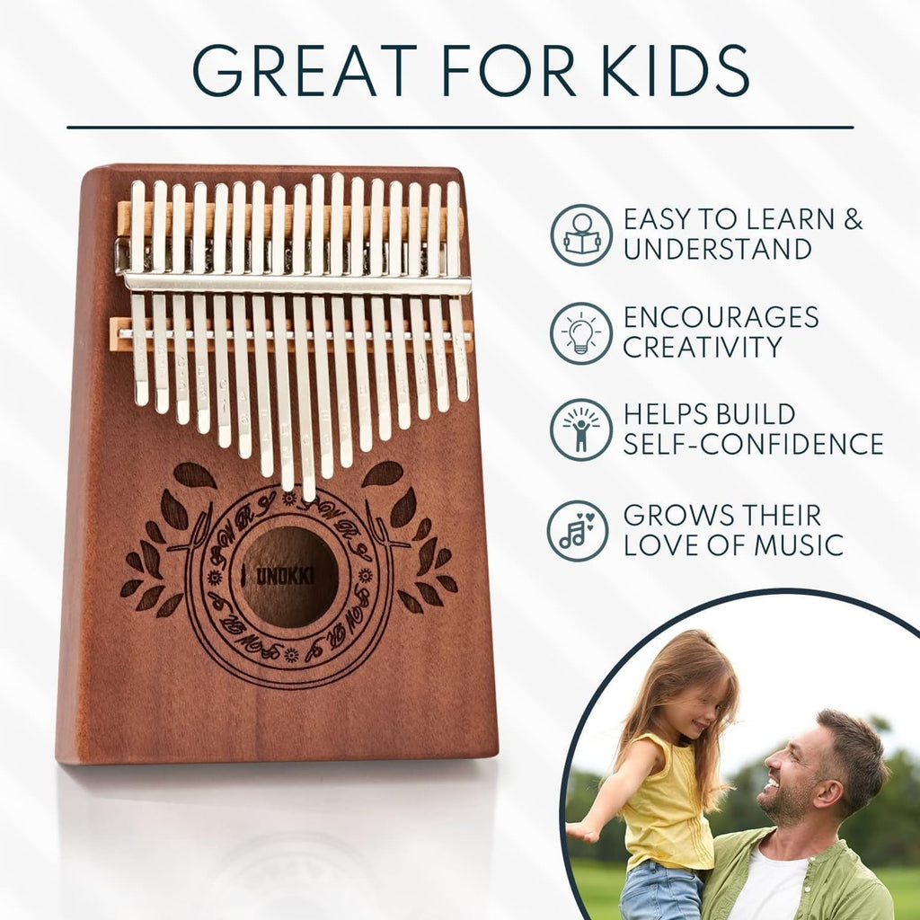 UNOKKI 17-Key Kalimba Thumb Piano - Portable Mahogany Percussion Mbira Instrument - Beginner Tuning Set, Music Instruments for Kids Gifts - Cherry