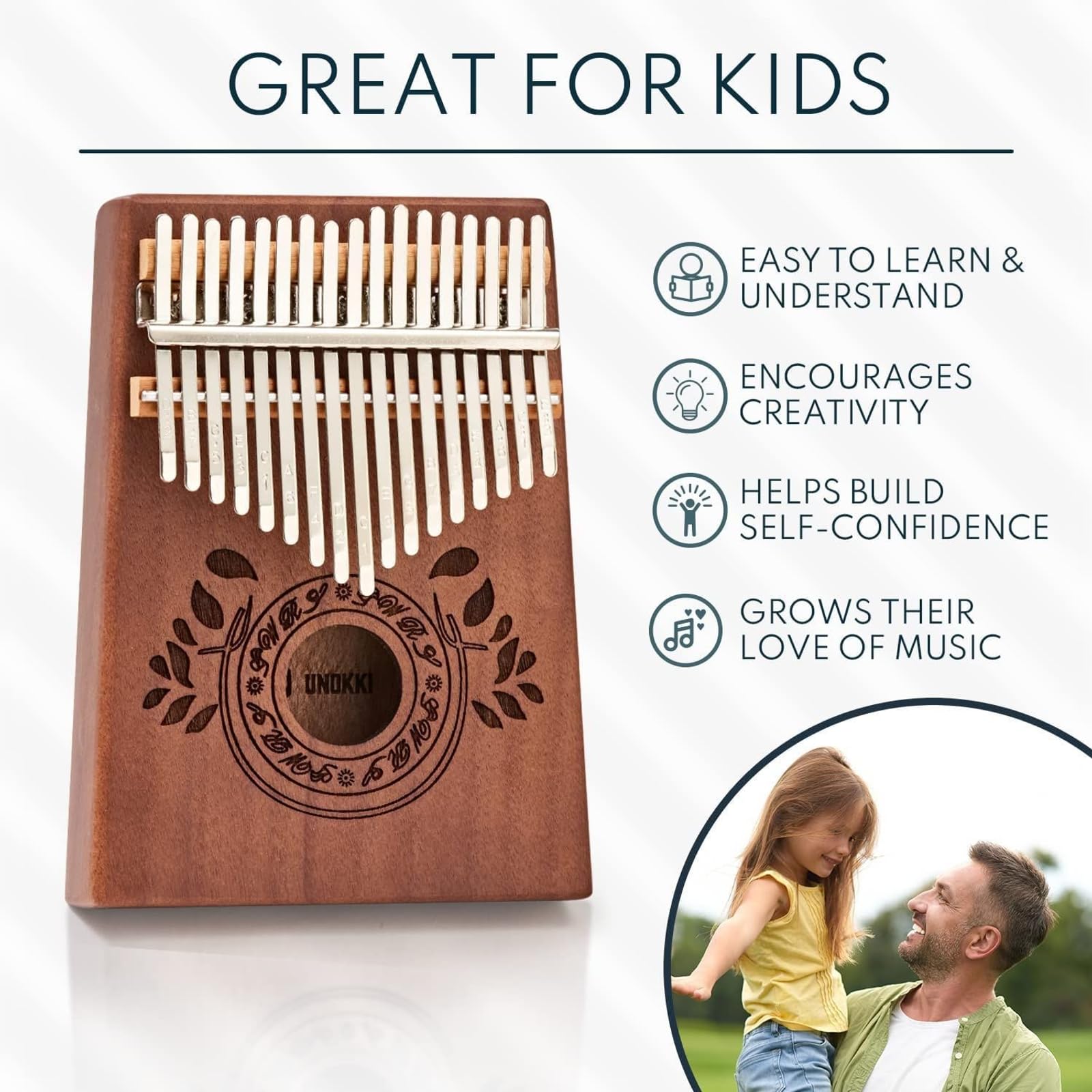UNOKKI 17-Key Kalimba Thumb Piano - Portable Mahogany Percussion Mbira Instrument - Beginner Tuning Set, Music Instruments for Kids Gifts - Cherry