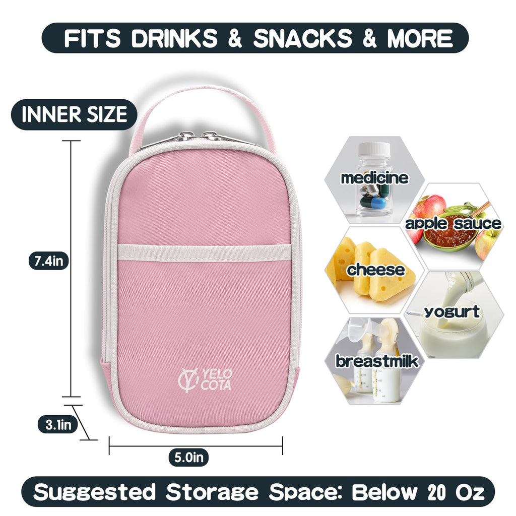Yelocota Small Insulated Lunch Bag- Snack Bag- Mini Cooler Bag with Handle for Travel,Work,School(Storage Space below 20oz)- Also Suitable for Pairing with Food Jar