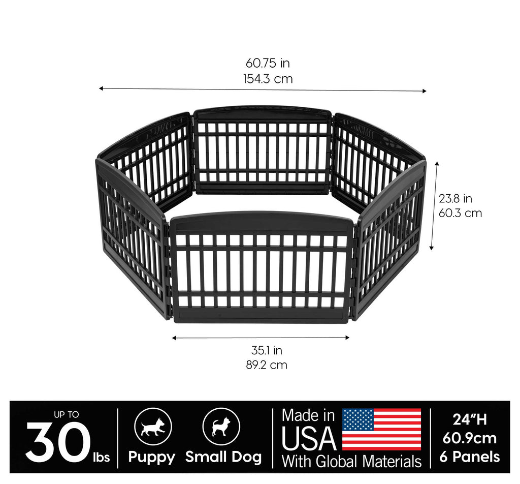 IRIS USA Dog Playpen 24" 4-Panel Puppy Playpen, 35 x 35 x 24, Dog Playpen, Dog Play Pen Indoors, Pet Fence, Puppies/Small Dogs, Black