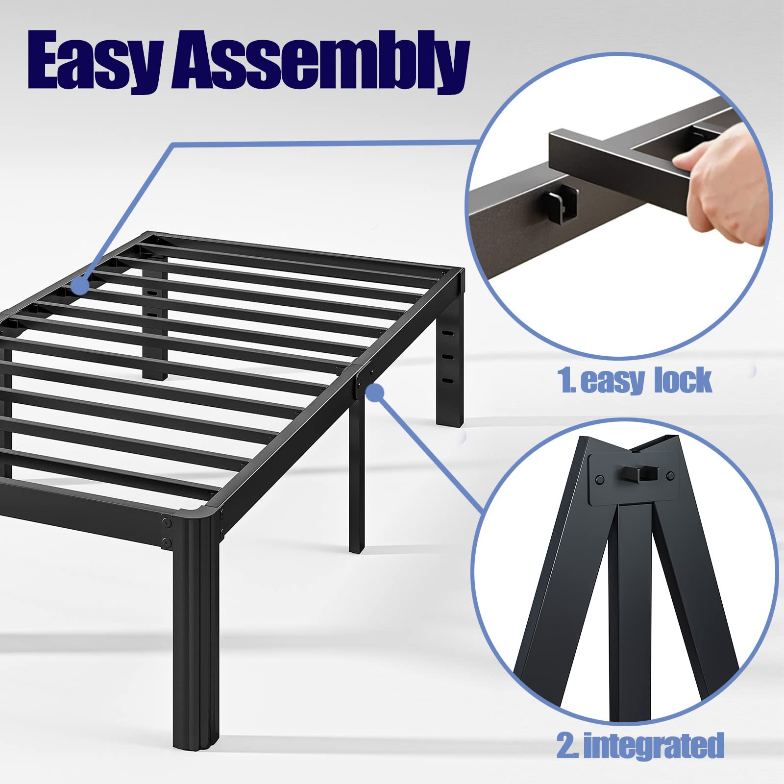 Hunlostten 16" Heavy Duty Twin Bed Frame No Box Spring Needed, Metal Platform Bed Frame Twin with Round Corners, Easy Assembly, Noise Free, Black