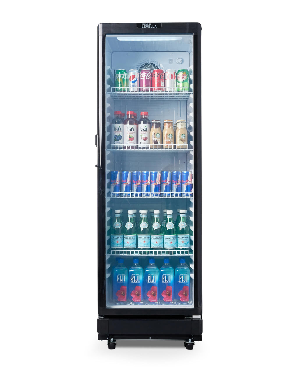 PremiumLevella PRF37DX Glass Door Display Refrigerator 3.1 cu ft Commercial Beverage Cooler Merchandiser - Black