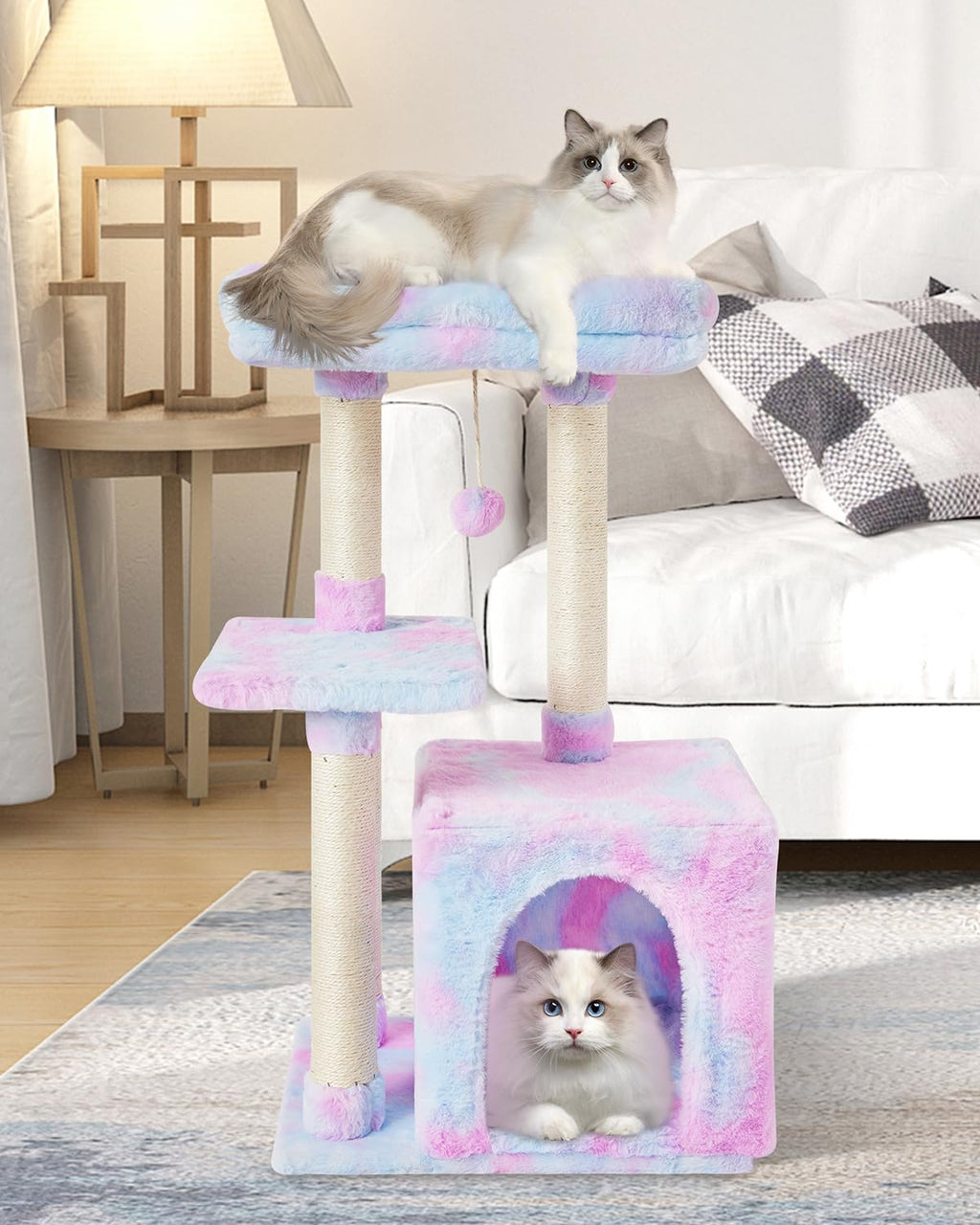 FISH&NAP Cute Cat Tree Kitten Cat Tower for Indoor Cat Condo Sisal Scratching Posts with Jump Platform Cat Furniture Activity Center Play House Beige