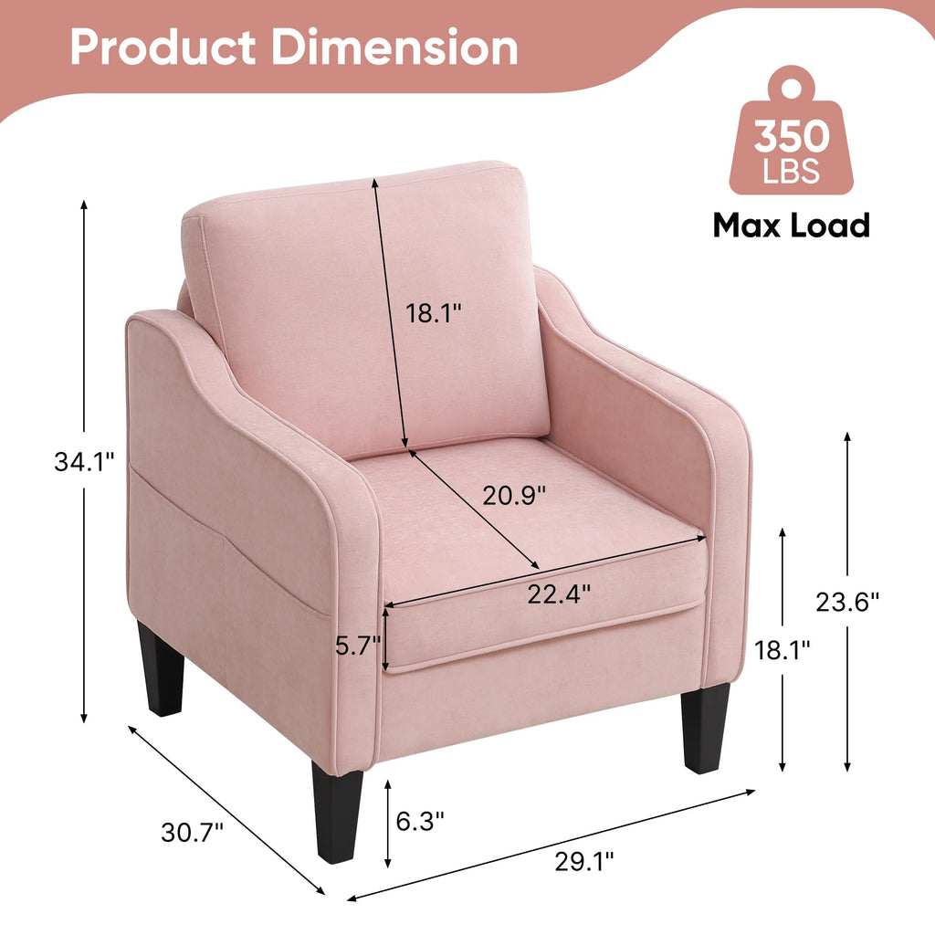 Accent Chair for Living Room, Mid Century Modern Reading Chair for Bedroom, Upholstered Armchair with Side Pockets, Comfy Single Sofa Side Chair for Office, Apartment, Small Room, Beige