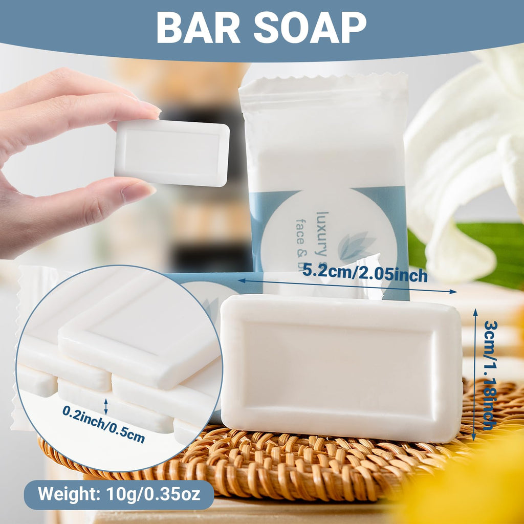 Kacctyen 100 Pcs 0.35oz Mini Bar Soap Bulk Individually Wrapped Bulk Hand Hotel Soap Bars Travel Size Toiletries for Guest Vacation Bathroom Rentals