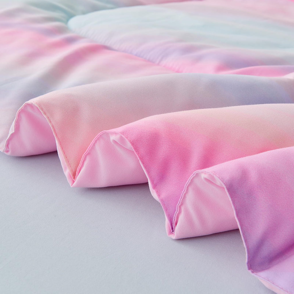 Wajade 7 Piece Blue Bow Comforter Set for Girls Kids Twin Size Bedding Set with Sheet and 2 Pillowcases 2 Pillow Shams Cute Girls Bed in a Bag as Birthday Choice