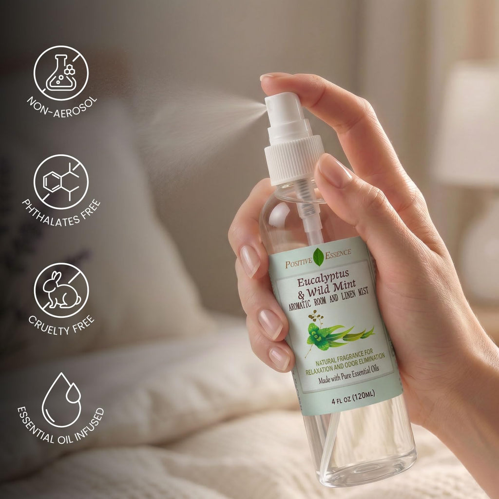 Linen and Room Spray Gift Set, (Lavender, Lemongrass, Rose, & Peppermint), Natural Air Freshener Made with Pure Essential Oils & Minimal Ingredients, Perfect Bathroom Spray or Room Mist, 4-Pack