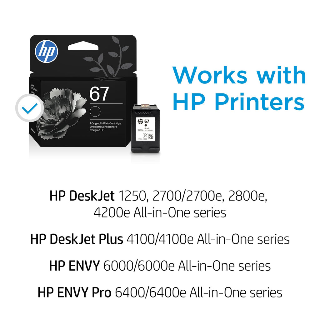 HP 67 Black Ink Cartridge Printers | Works with DeskJet 1255, 2700, 4100 and Envy 6000, 6400 Series, Eligible for Instant Ink, 3YM56AN, Pack of 24