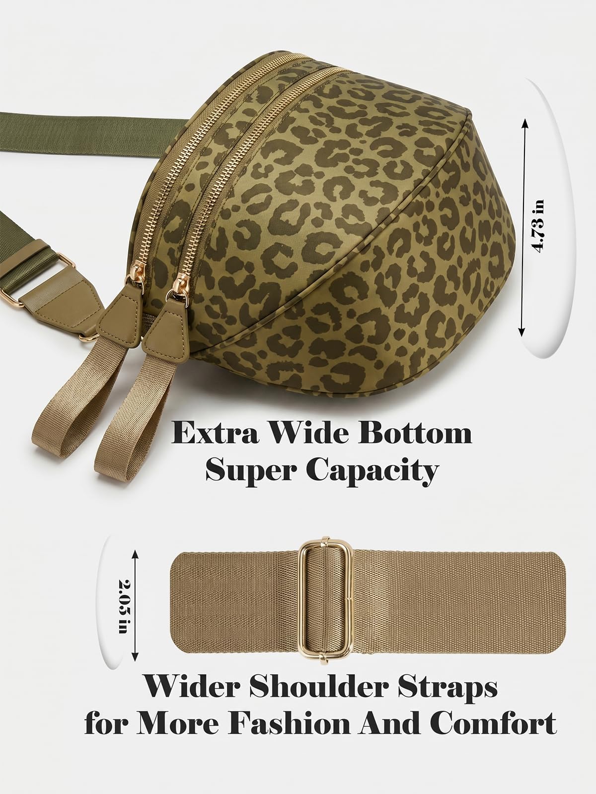 Pure Colour Crossbody Bag Bum Bag for Women,Spacious Purse Fanny Packs Belt Bag,Oversized Bum Bag (Bean Green Leopard Print Bum Bag)