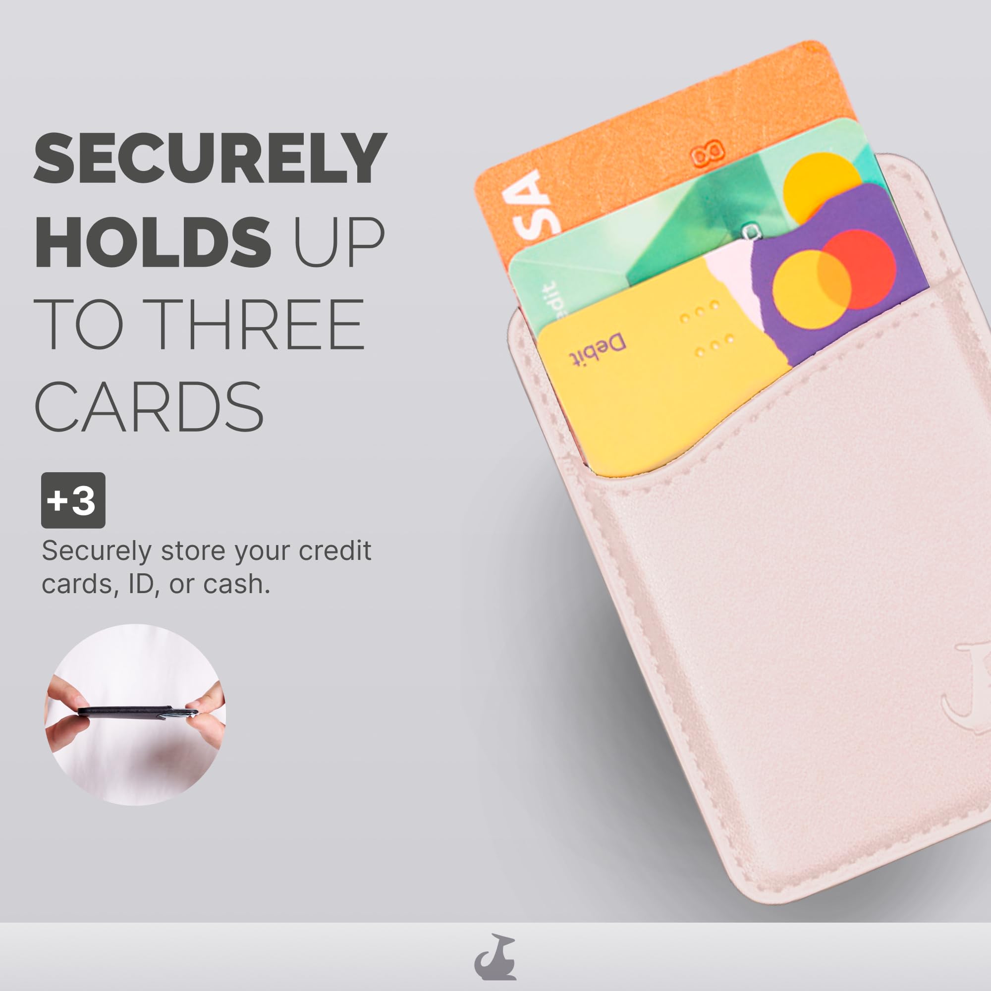 Wallaroo Premium Leather Cell Phone Wallet Stick On - Android and iPhone Wallet and Card Holder for Women and Men - Durable with Non-Slip Lining Secures Up to 3 Cards