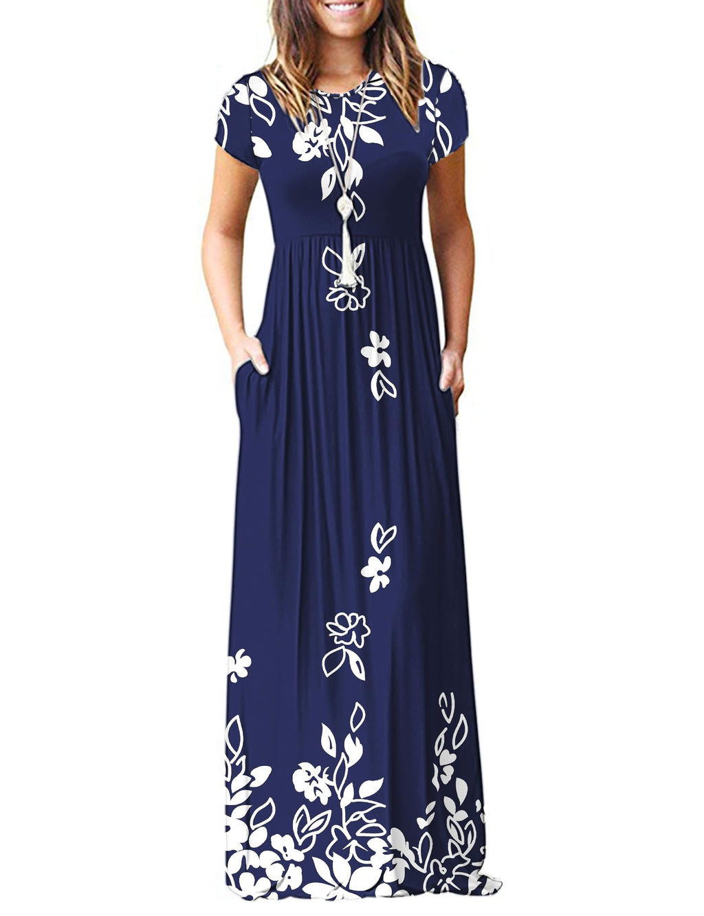 MISFAY Women Short Sleeve Loose Plain Maxi Dresses Casual Long Dresses Pockets