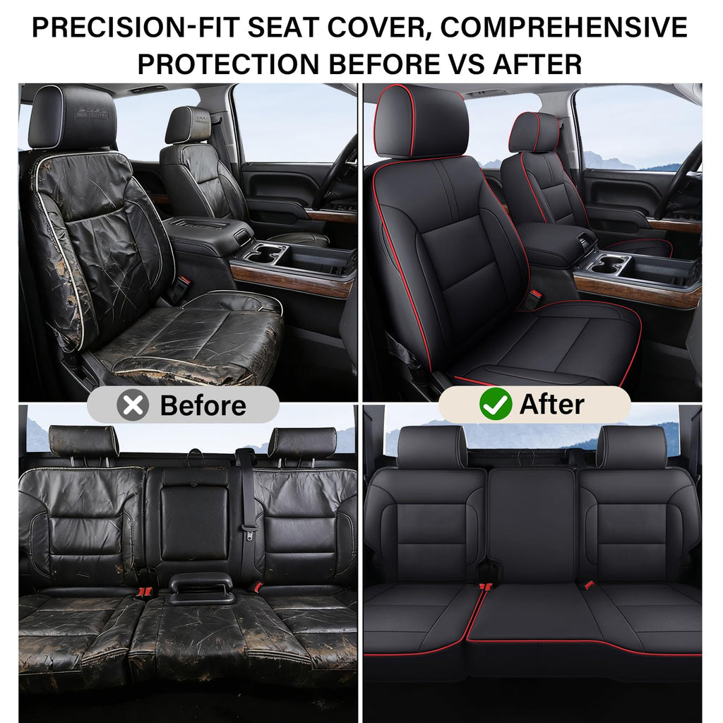 Coverado Chevy Silverado Seat Covers, Faux Leather Seat Covers Fit for Chevy Silverado GMC Sierra 2007-2025 1500, 2015-2025 2500HD 3500HD Crew Double Extended Cab (Front, Black)