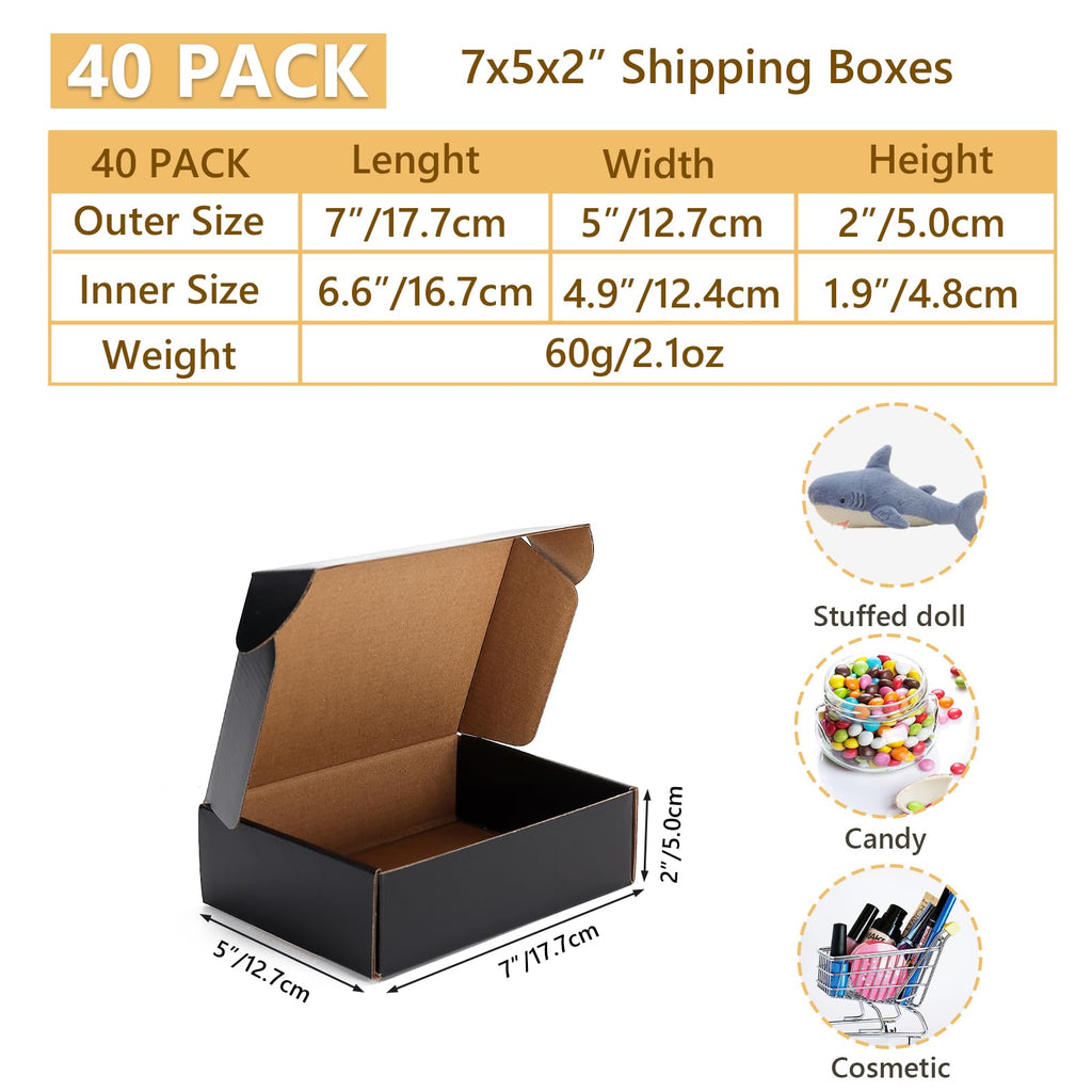 EXYGLO 40 Pack 6x4x3 Shipping Boxes, Black Corrugated Cardboard Boxes for Packaging Small Business, Moving, Shipping, Mailing, and Storing