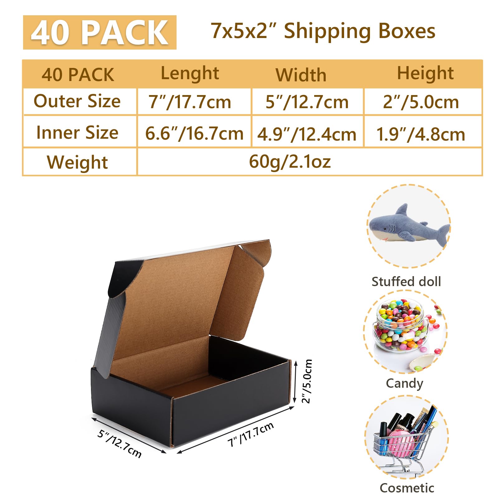 EXYGLO 40 Pack 6x4x3 Shipping Boxes, Black Corrugated Cardboard Boxes for Packaging Small Business, Moving, Shipping, Mailing, and Storing
