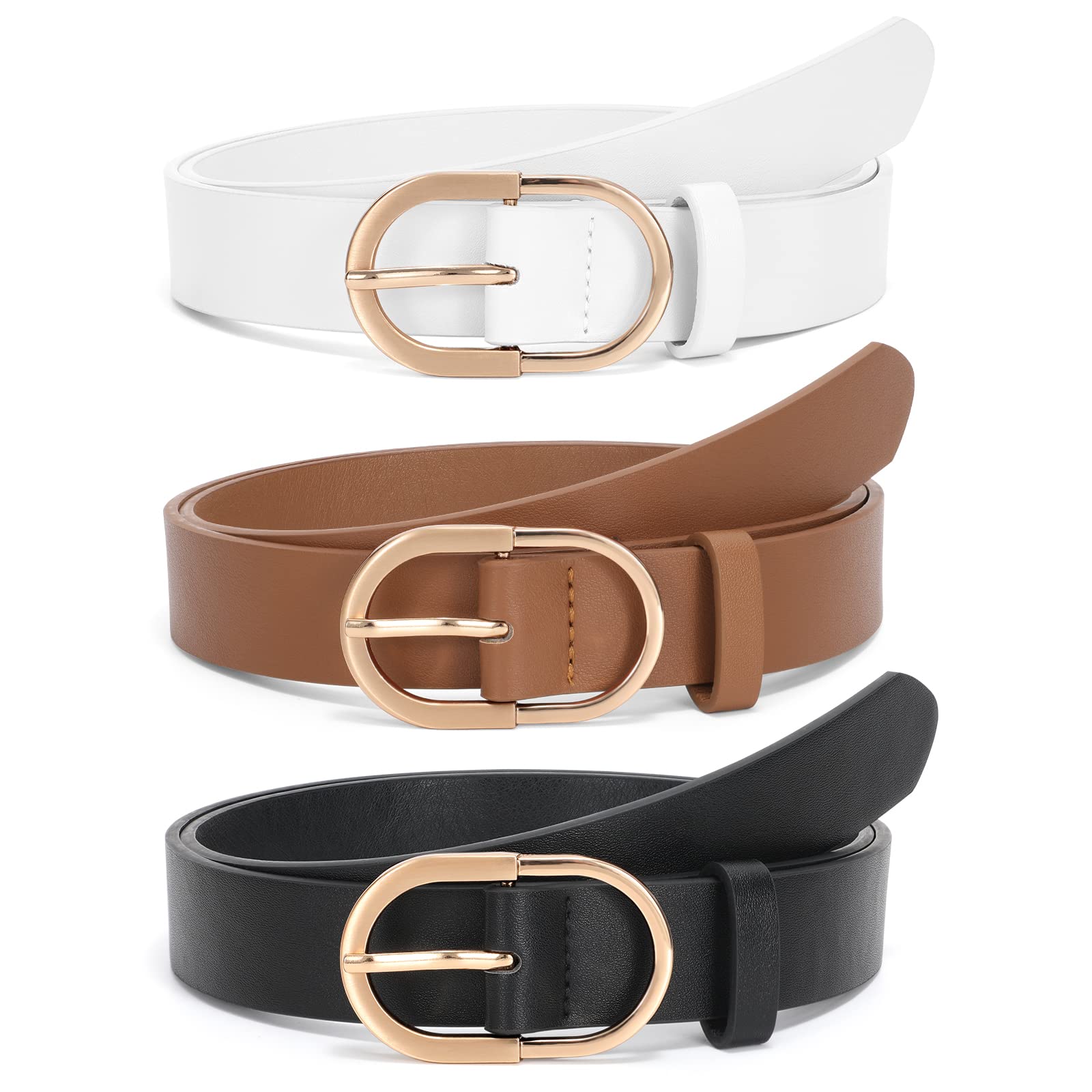 JASGOOD Women’s Leather Belts for Jeans Pants Fashion Ladies Belt with Gold Buckle