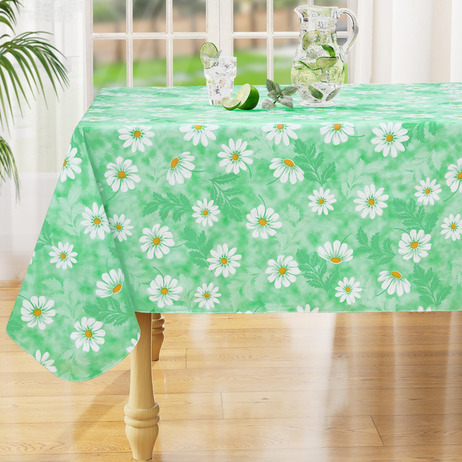 misaya Square Waterproof Vinyl Table Cloth, Wipeable Tablecloth with Flannel Backing, Plastic Table Cover for Dinner, Picnic, Indoor and Outdoor (Blue Leaves, 54" x 54")