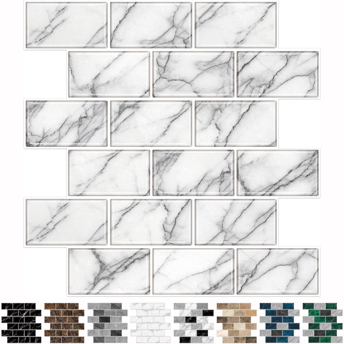 URCOLOR 10-Sheet Back Splashes for Kitchens Peel and Stick,12"x12" Self Adhesive Subway Wall Tiles Stick on backsplash Tiles for Bathroom Black Marble