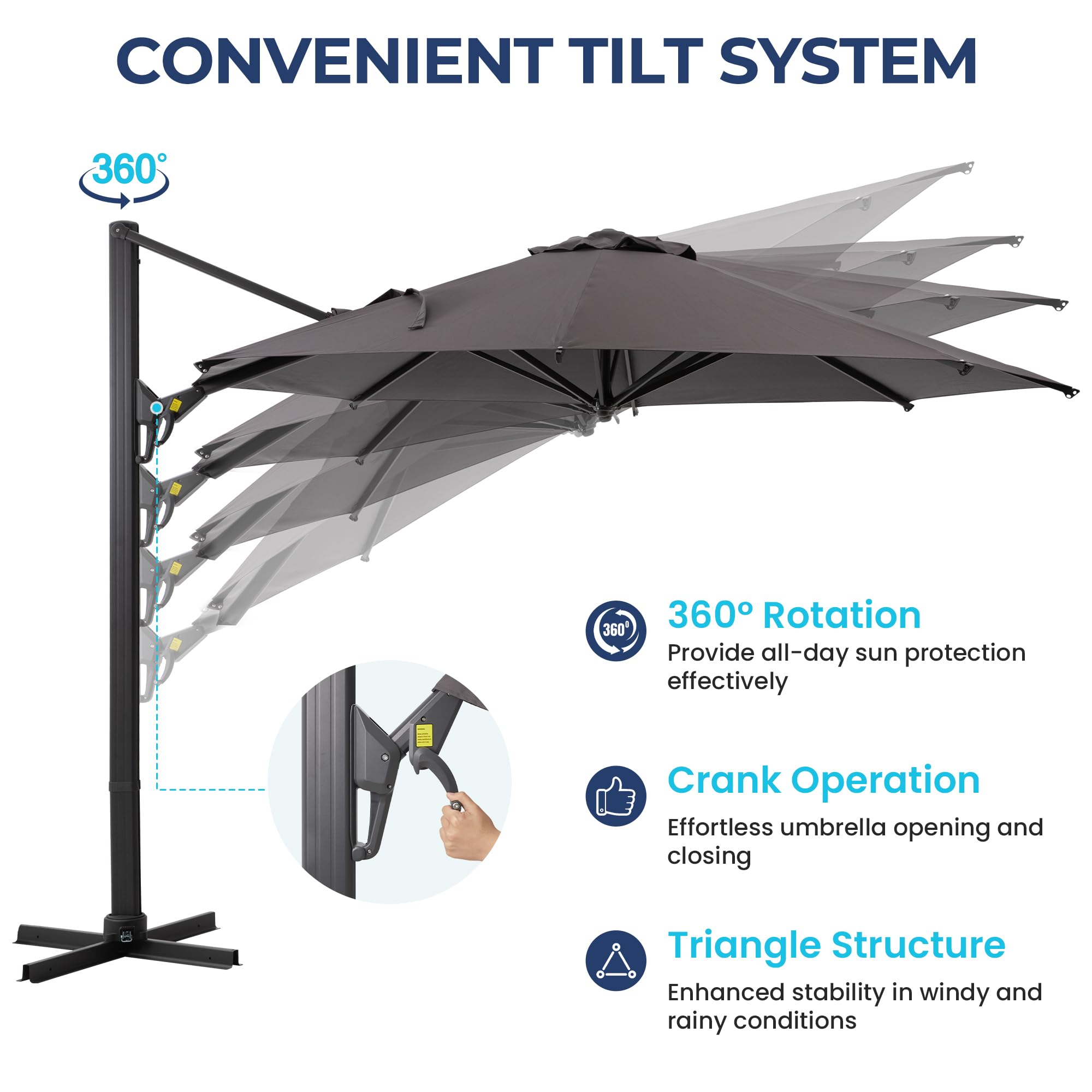 SUNVIVI OUTDOOR Outdoor Patio Umbrella, Patio Umbrella, Market Umbrella, Large Outdoor Umbrella, Metal Pole Umbrella with Push Button Tilt and Crank, Polyester Canopy
