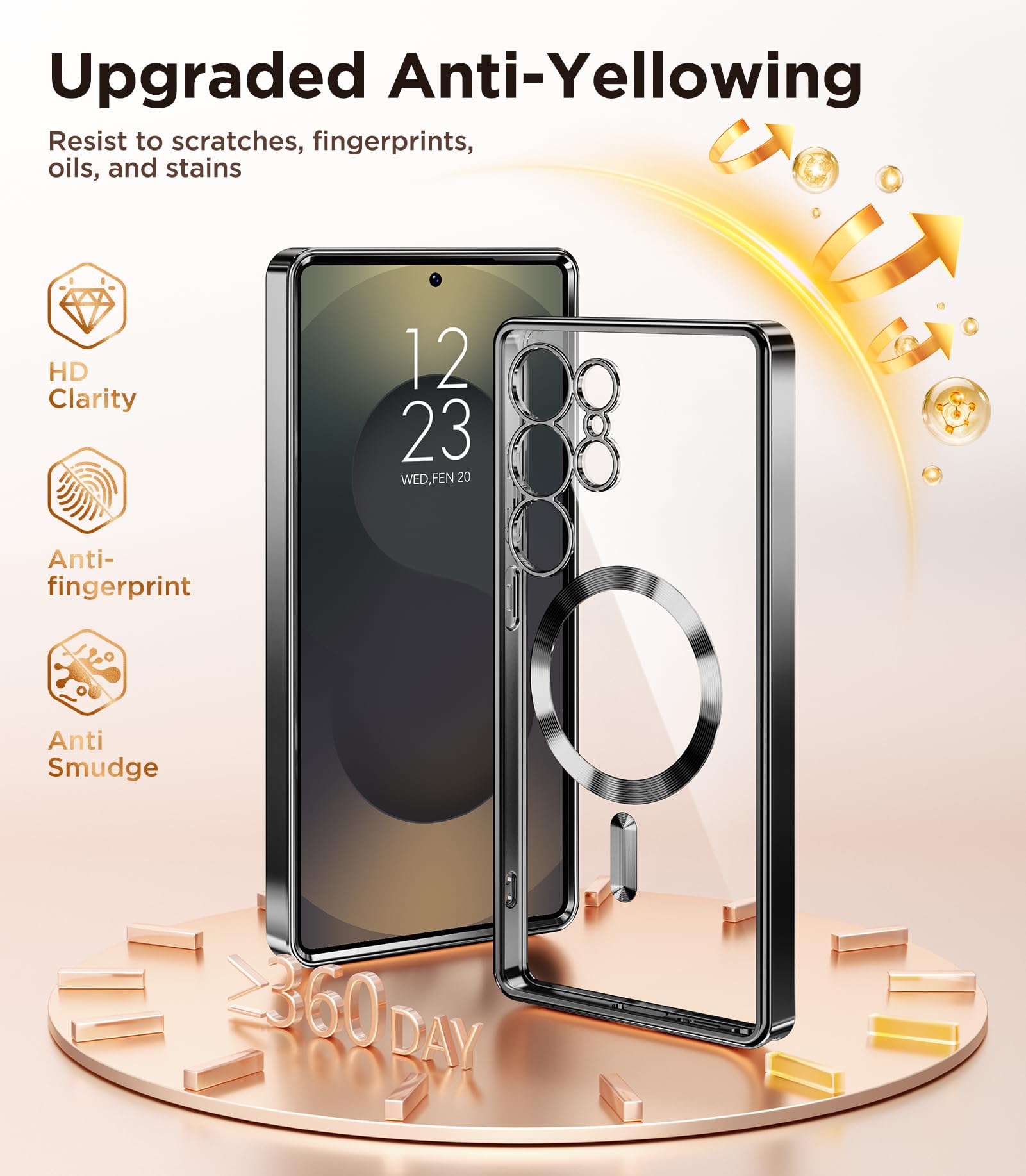 Magnetic Case Compatible with Samsung Galaxy S25 Ultra,Compatible with MagSafe,[Full Camera Protection][Screen Protector] Shockproof Plating Clear Phone Cover for Galaxy S25 Ultra(Black/Clear)