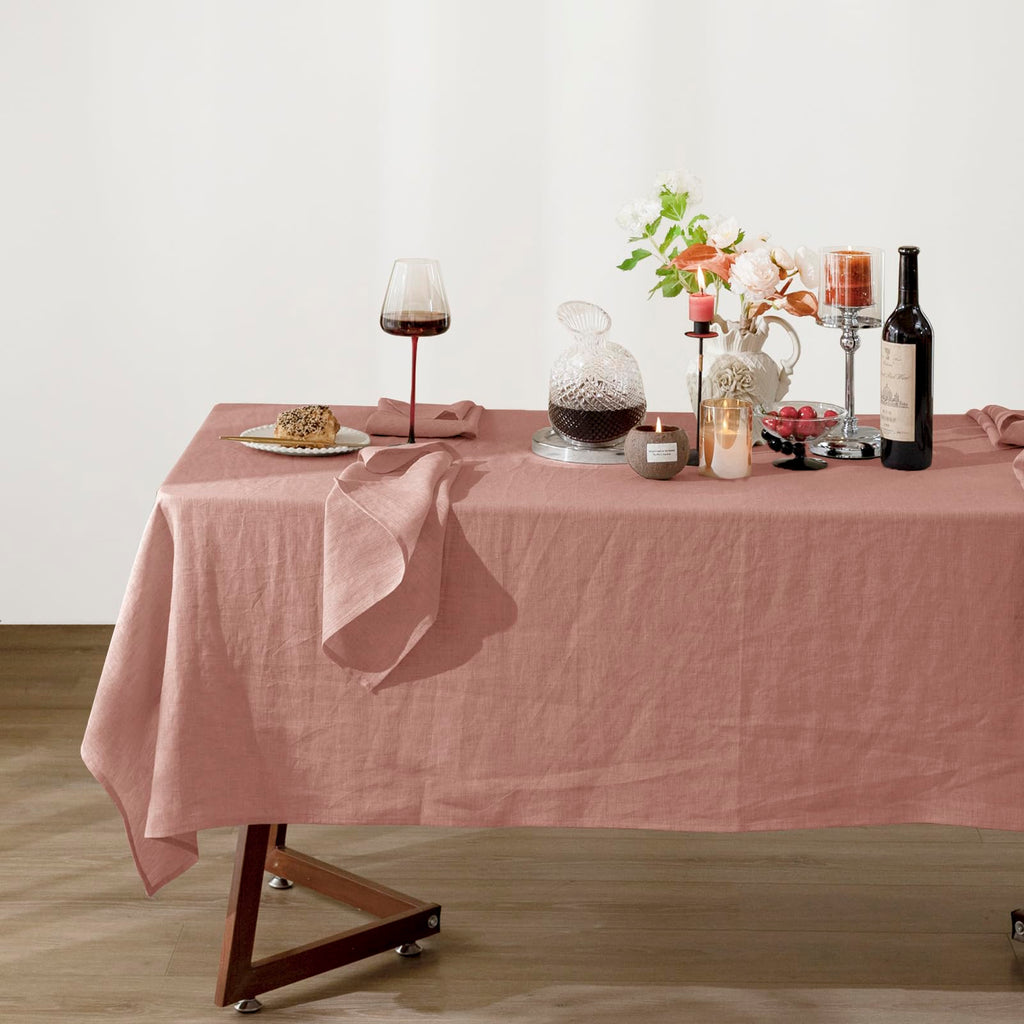 Talasily Linen Tablecloth 100% Pure Linen Table Cloth 60x84 Inches Rectangle Tablecloths Washable Cloths for Kitchen, Dining, Buffet Parties, Holidays, Picnic, Weddings and Restaurants-Caramel