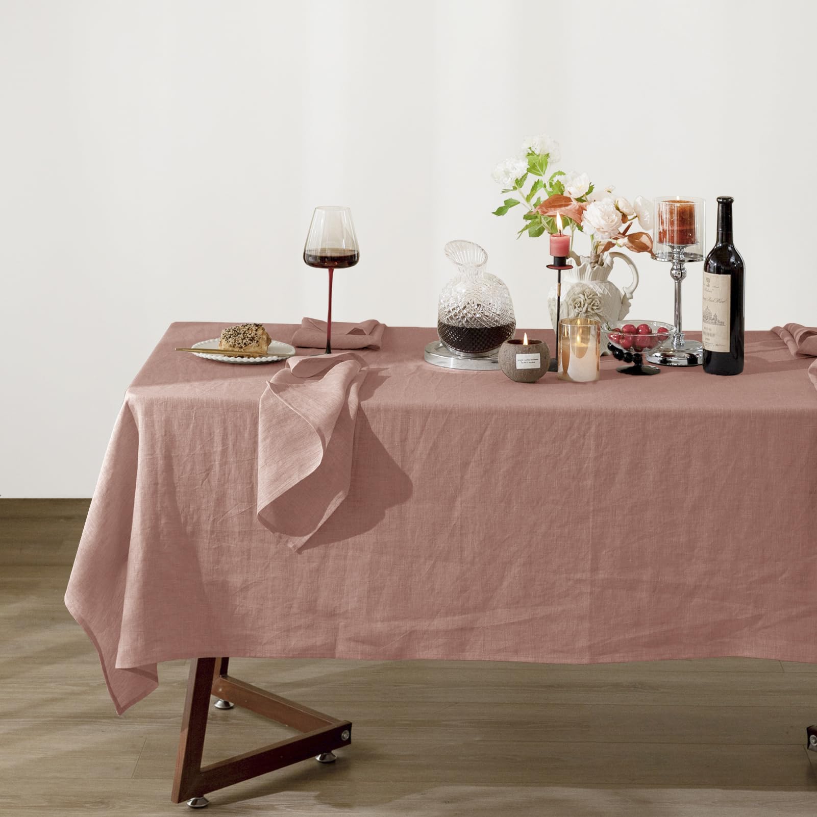 Talasily Linen Tablecloth 100% Pure Linen Table Cloth 60x84 Inches Rectangle Tablecloths Washable Cloths for Kitchen, Dining, Buffet Parties, Holidays, Picnic, Weddings and Restaurants-Caramel