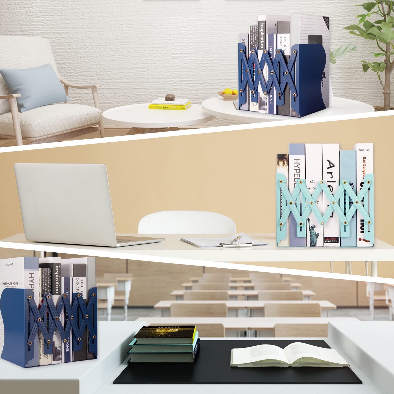 Aobopar Adjustable Book Ends, Metal Bookends for Heavy Books, Desk Book Holder for Shelves, Book Organizer for Desk, Suitable for Office, Home and School Use (Black)