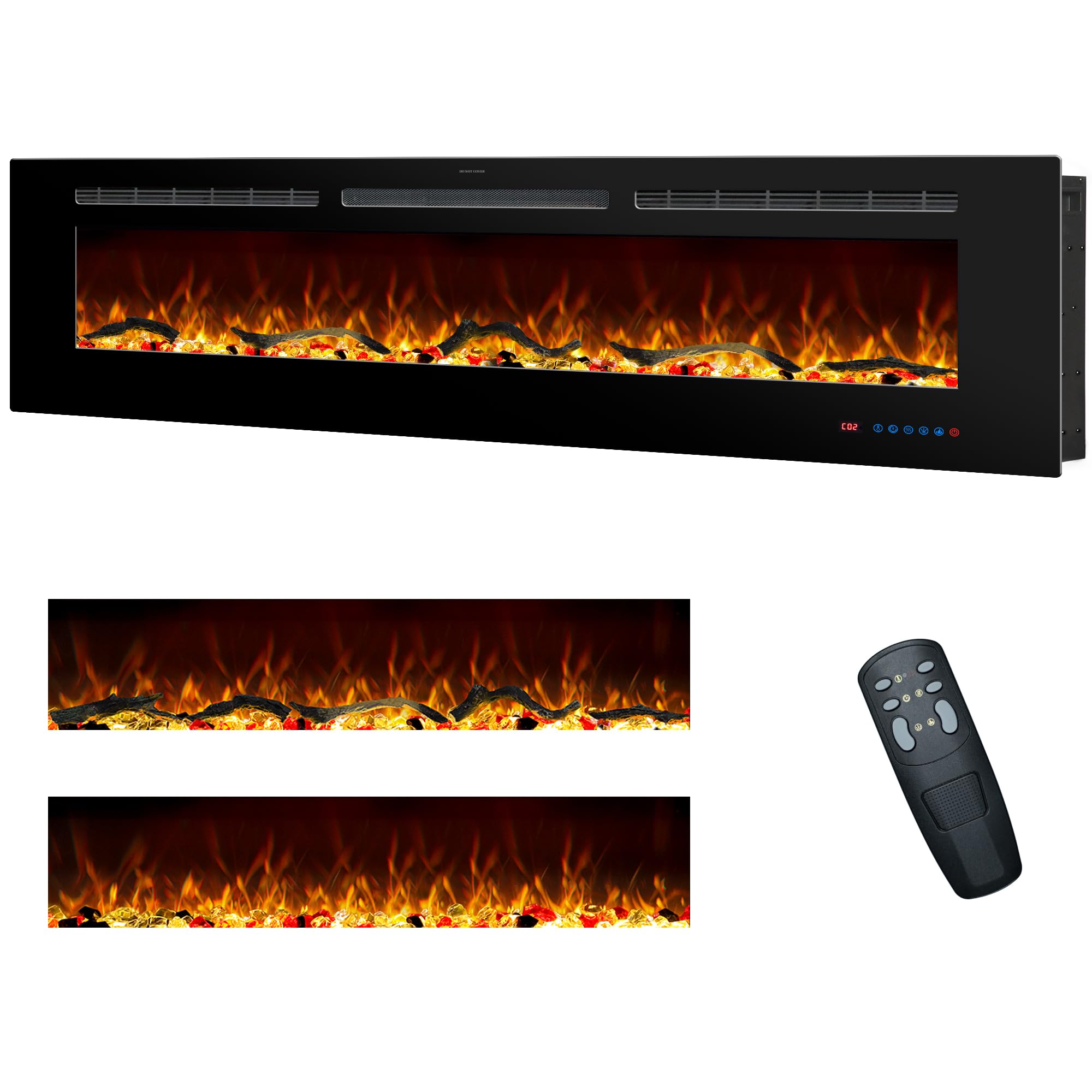30 Inches Electric Fireplace Inserts, Recessed and Wall Mounted Fireplace Heater for Indoor Use with Remote Control, 13 Color Flames with Log &Crystal, 9H Timer, 750/1500W