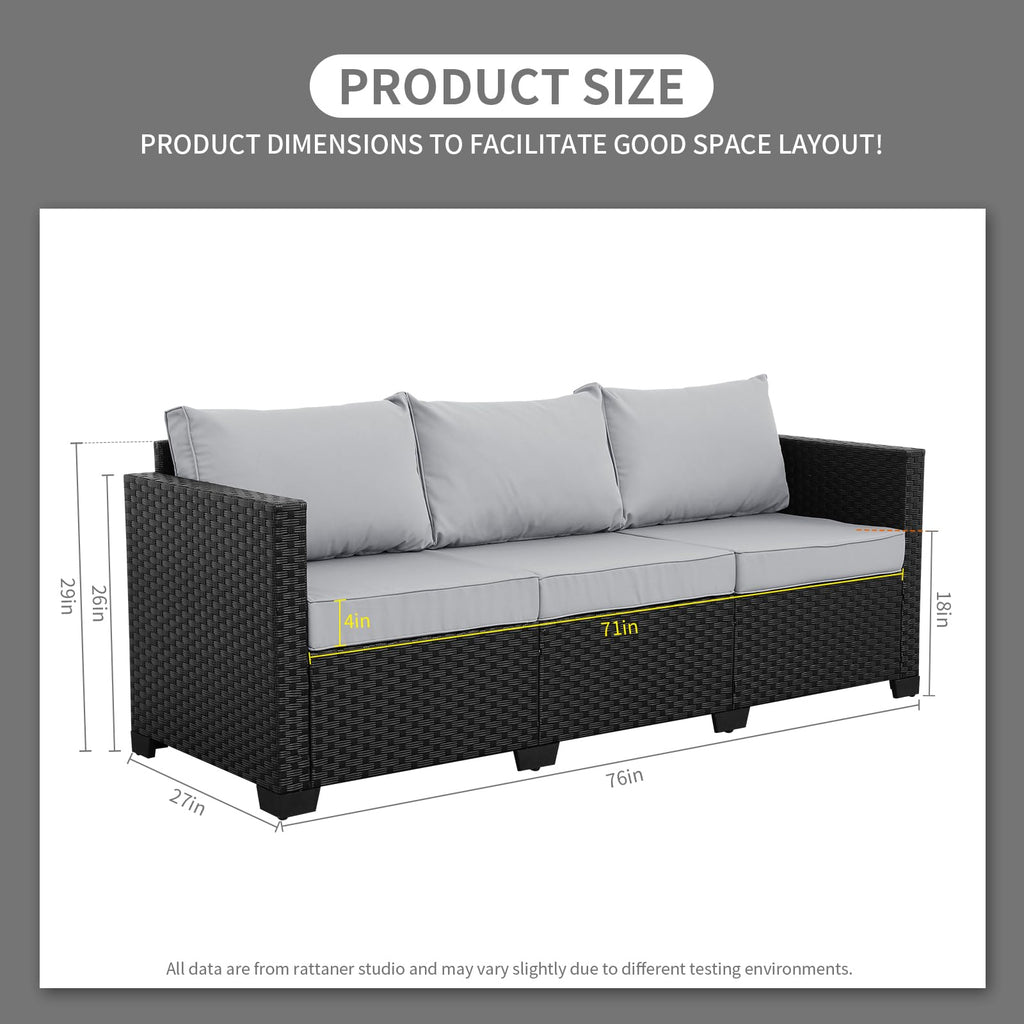 Rattaner Outdoor Furniture Outdoor Couch Patio Furniture 3-seat Sofa Deep Seat High Backrest with Waterproof Cover and Anti-Slip Cushions, Light Grey