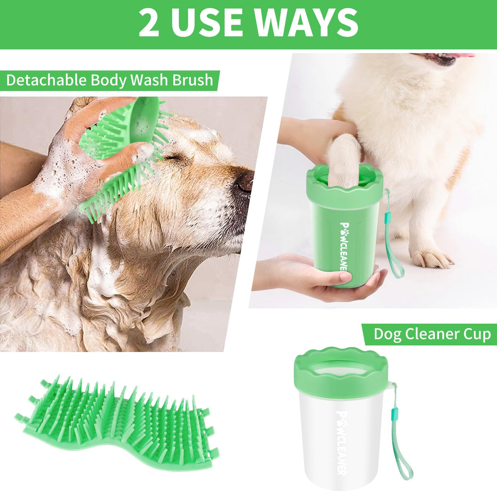 Professional 7 in 1 Dog Paw Cleaner for Dogs & Cats - Includes 1 Portable Paw Washer, 1 Bath Brush, 2 Dog Toothbrushes and 3 Absorbent Towels Note: Fits Paws up to 2 Inches Wide (Small, Black)