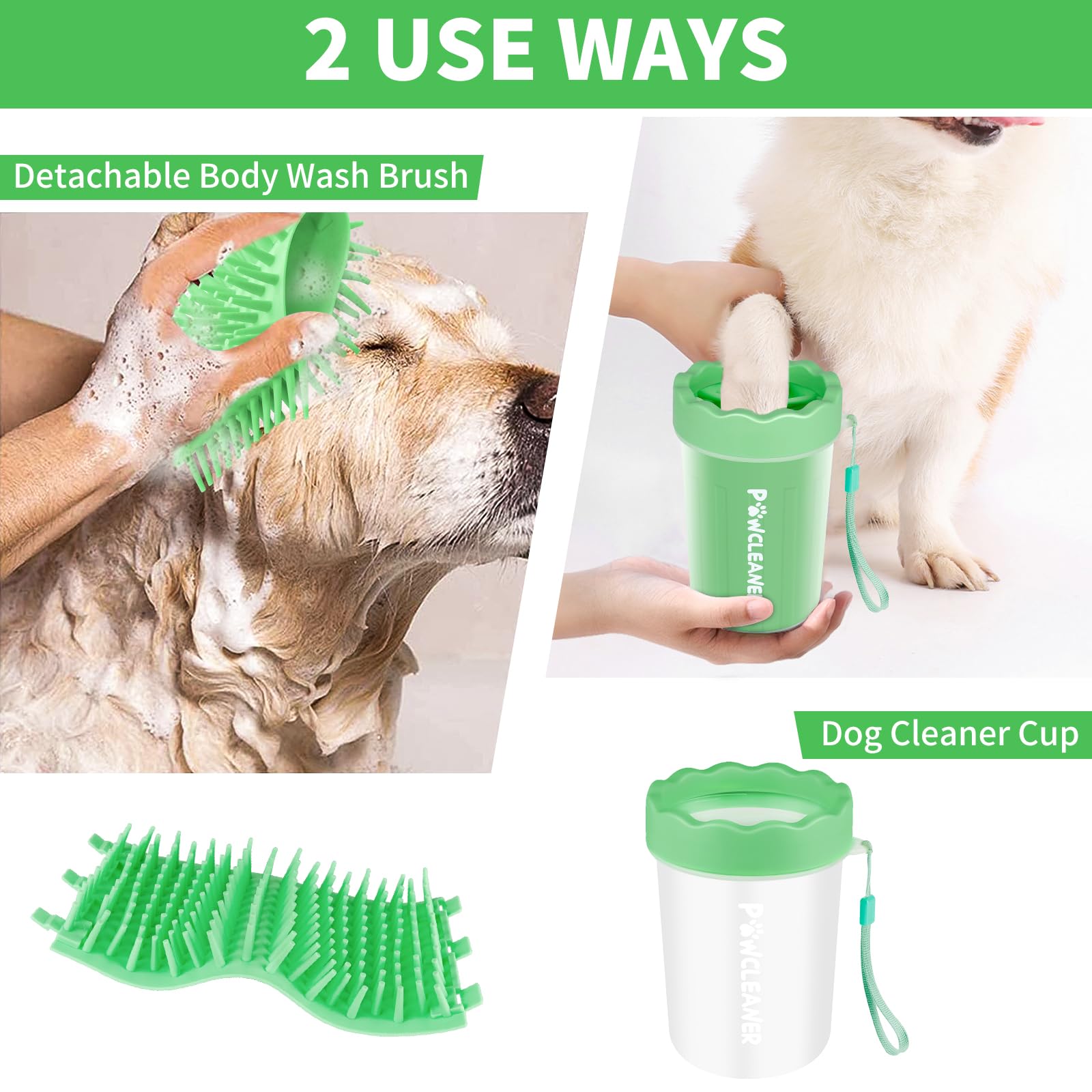 Professional 7 in 1 Dog Paw Cleaner for Dogs & Cats - Includes 1 Portable Paw Washer, 1 Bath Brush, 2 Dog Toothbrushes and 3 Absorbent Towels Note: Fits Paws up to 2 Inches Wide (Small, Black)
