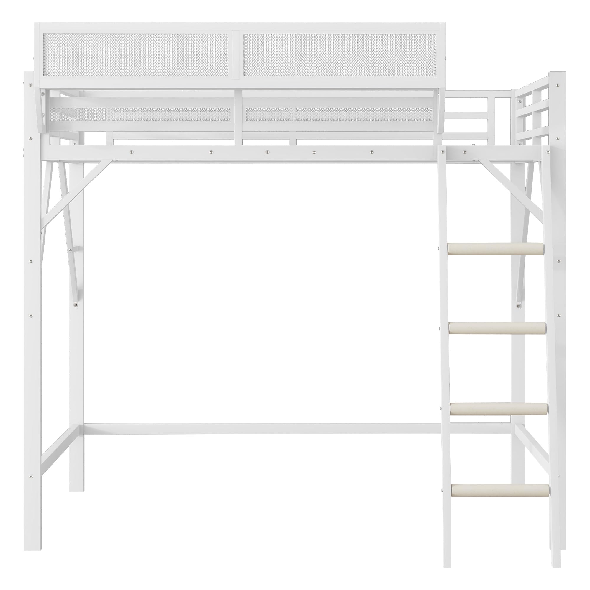 Mirightone Full Size Loft Bed with Stairs, Metal Loft Beds, High Loft Bed Frame with Storage Shelves, Lofted Full Bed with Wardrobe for Kids and Teens, No Box Spring Needed (Black)