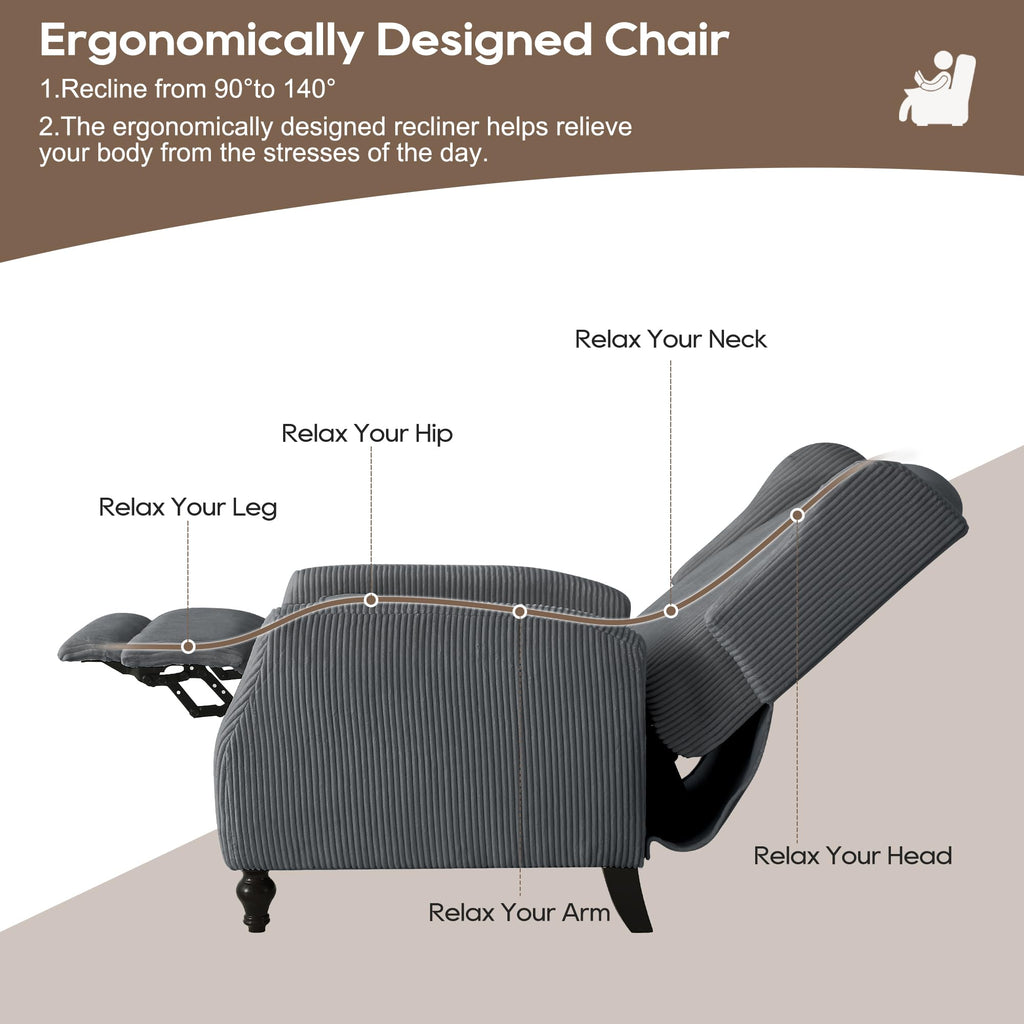 Wingback Chair with Massage and Heat, Tufted Fabric Pushback Recliner Chair, Wingback Recliner Chair with Remote Control, Padded Cushion, Wooden Legs, Small Recliners for Small Spaces