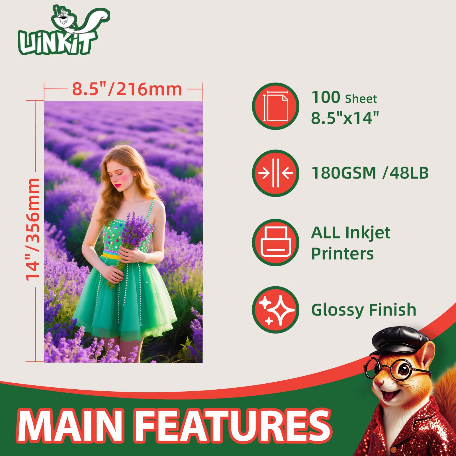 Uinkit Premium Glossy Inkjet Photo Paper - 4x6 Inch, 48lb 180gsm, 100 Sheets - Professional Photographic Quality, Dye Ink Compatible, High-Gloss Finish for Vivid Memories & Instant Prints